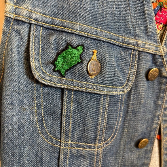 Vintage 70s Turtle Kitschy Handmade Crewel Lee Denim Jean Vest Hippie OOAK - Picture 3 of 14